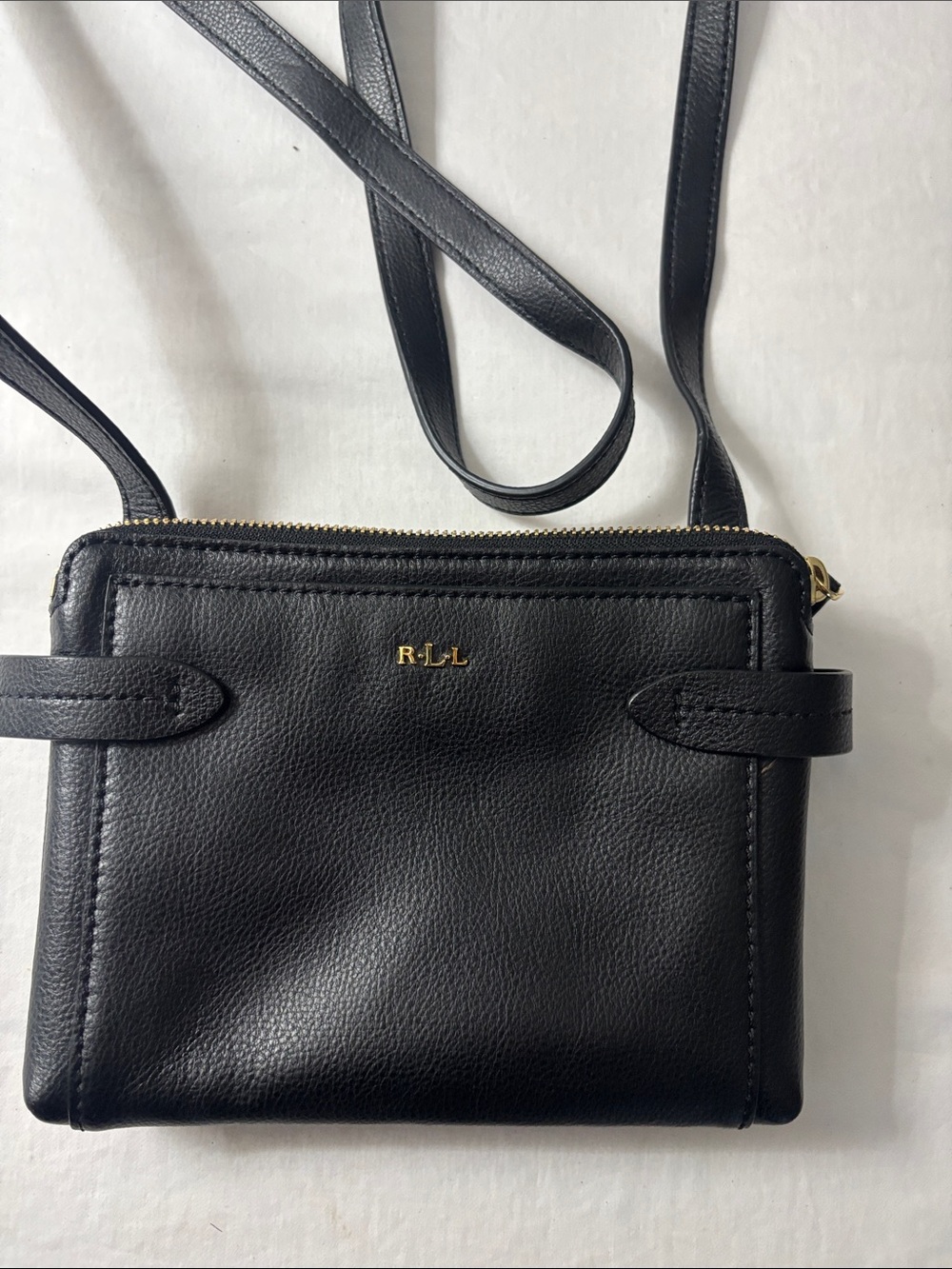 Lauren Ralph Lauren Black Leather Crossbody with Gold Logoi